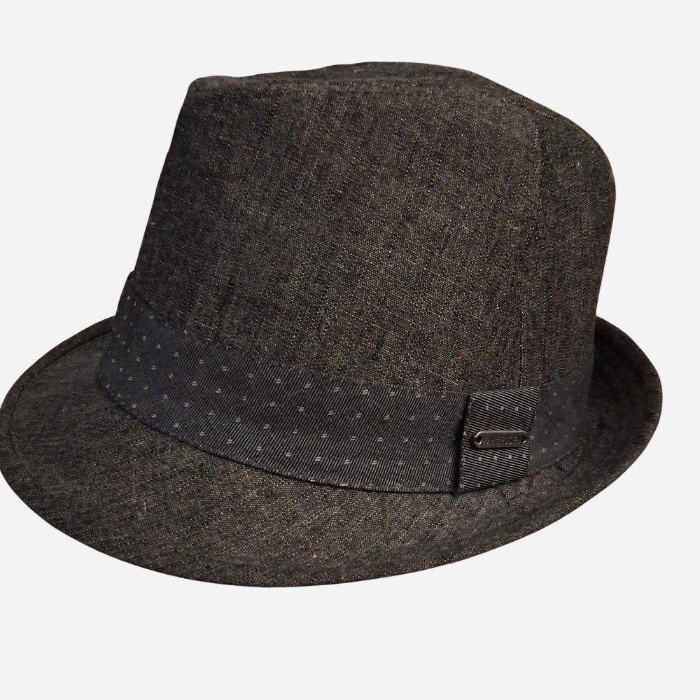 Mens Gray fedora with small white polka dots band excellent condition